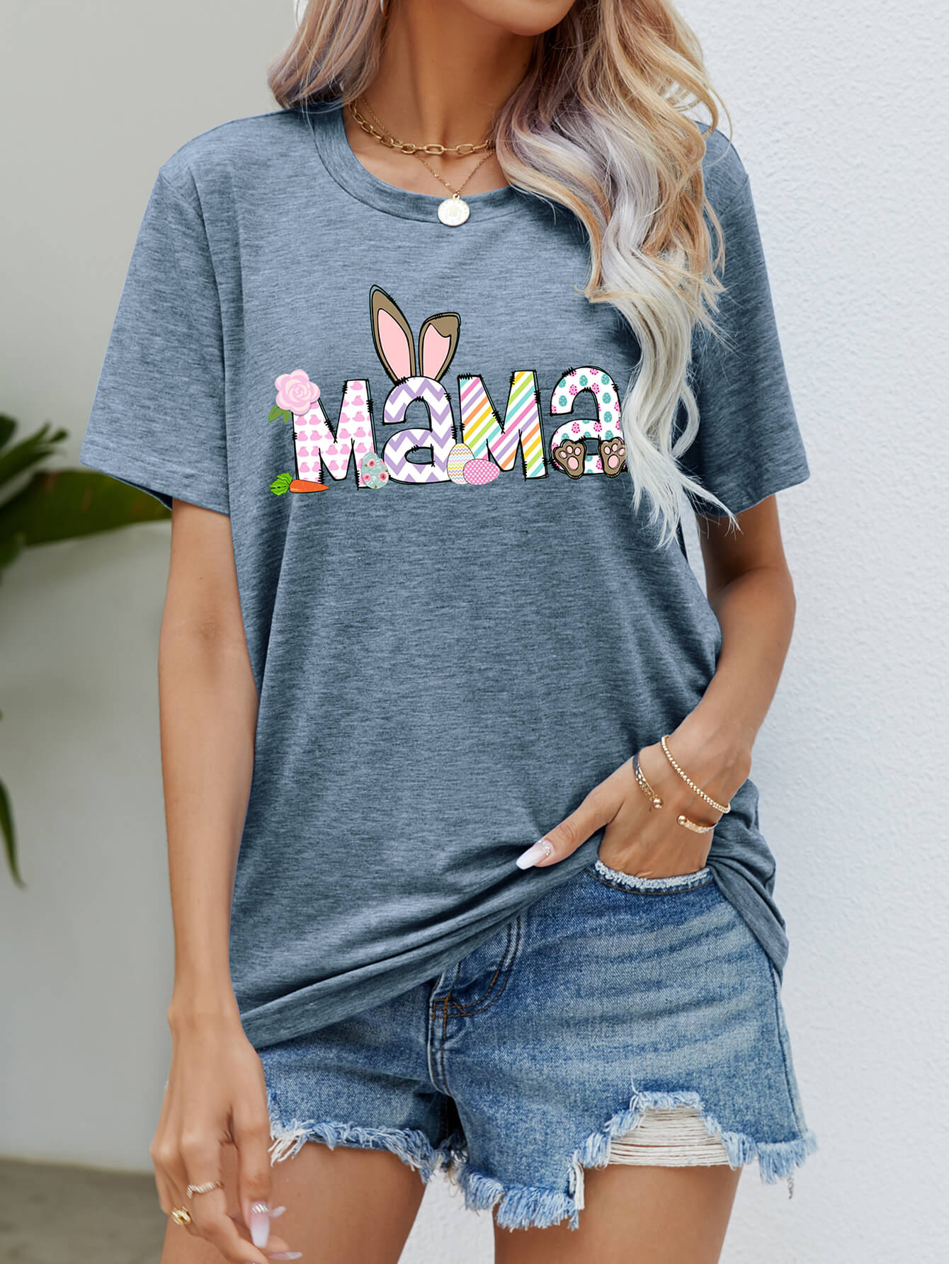 Easter MAMA Graphic Round Neck T-Shirt - Loulou Boutique
