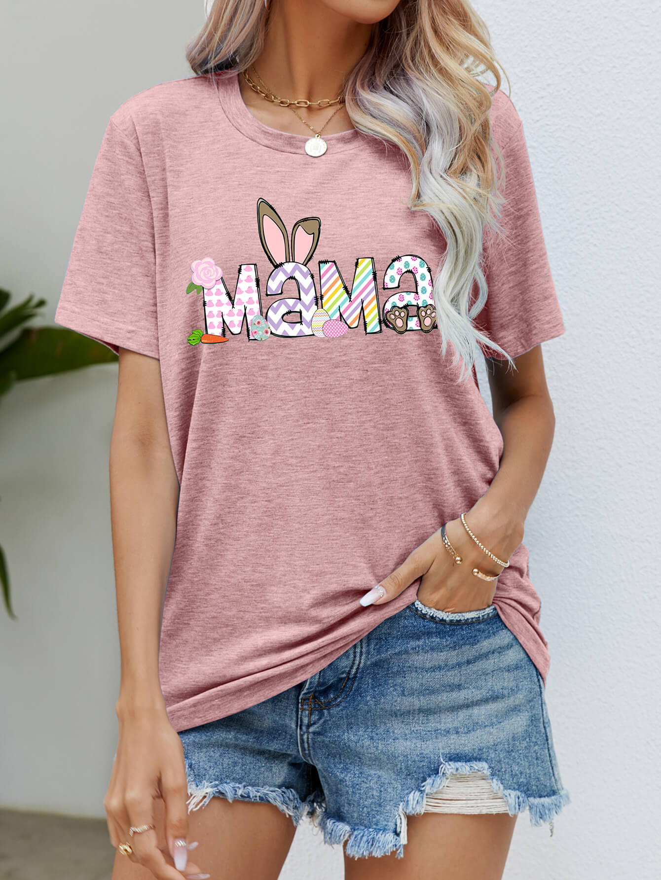 Easter MAMA Graphic Round Neck T-Shirt - Loulou Boutique