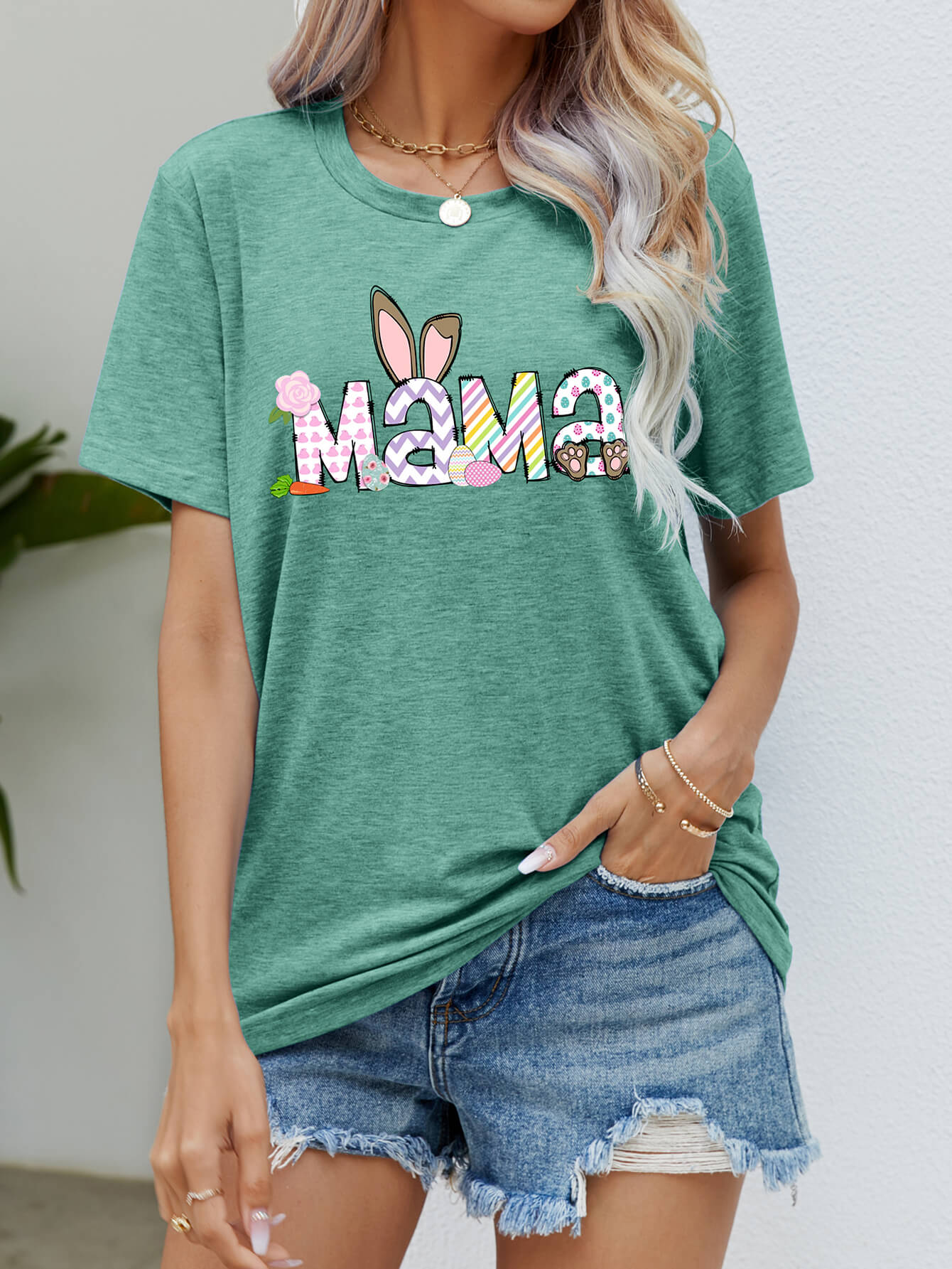 Easter MAMA Graphic Round Neck T-Shirt - Loulou Boutique
