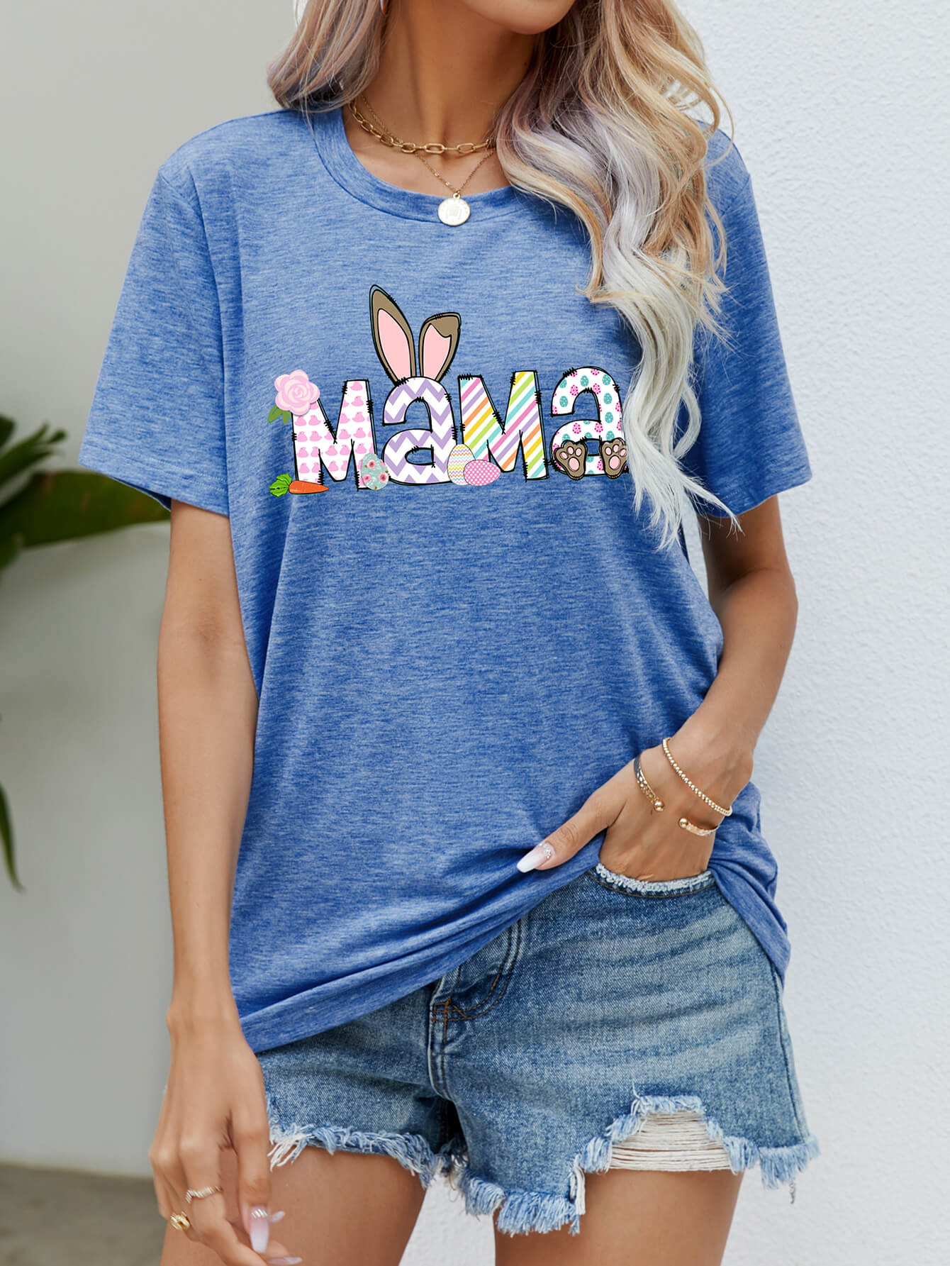 Easter MAMA Graphic Round Neck T-Shirt - Loulou Boutique