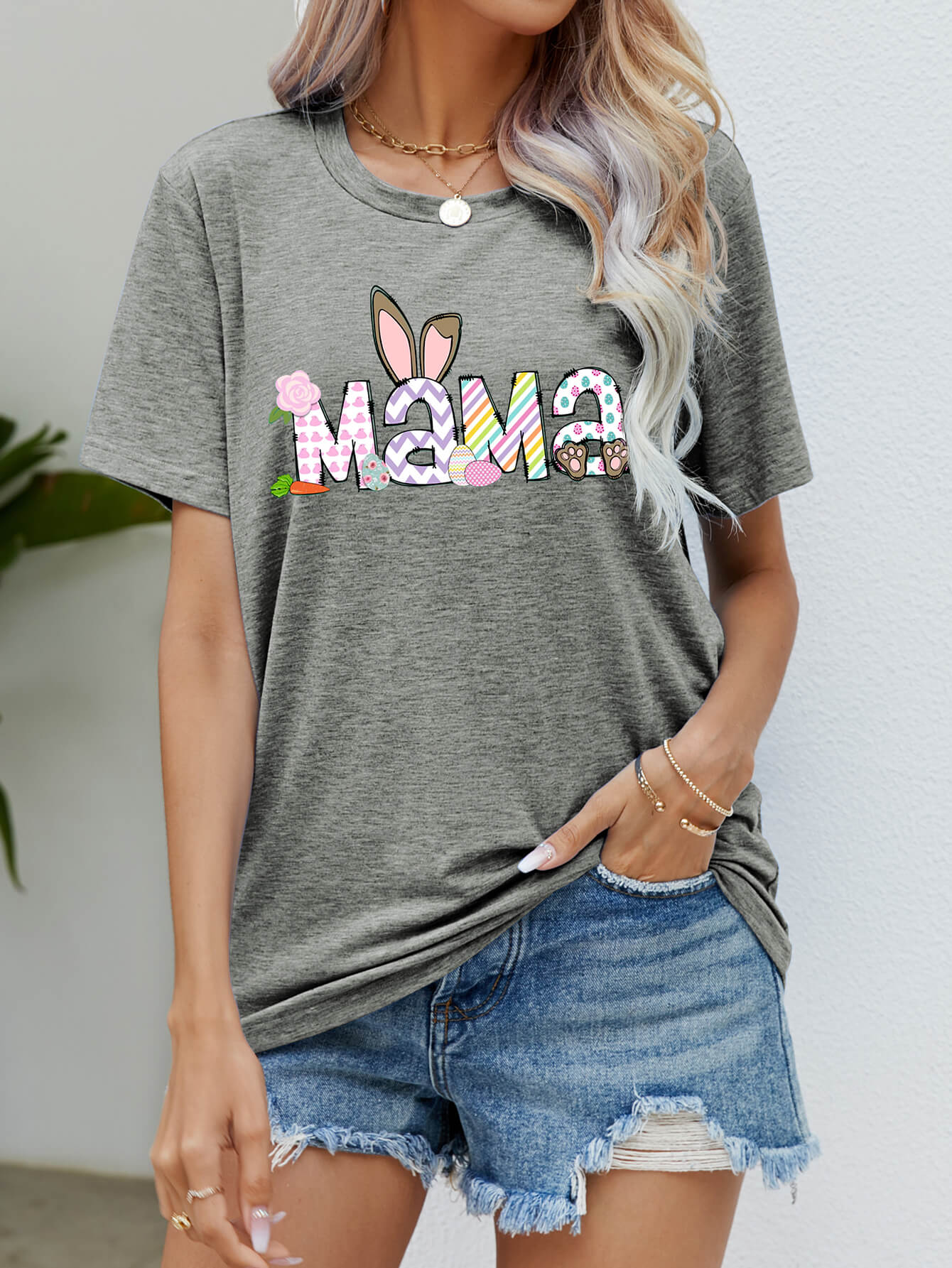 Easter MAMA Graphic Round Neck T-Shirt - Loulou Boutique