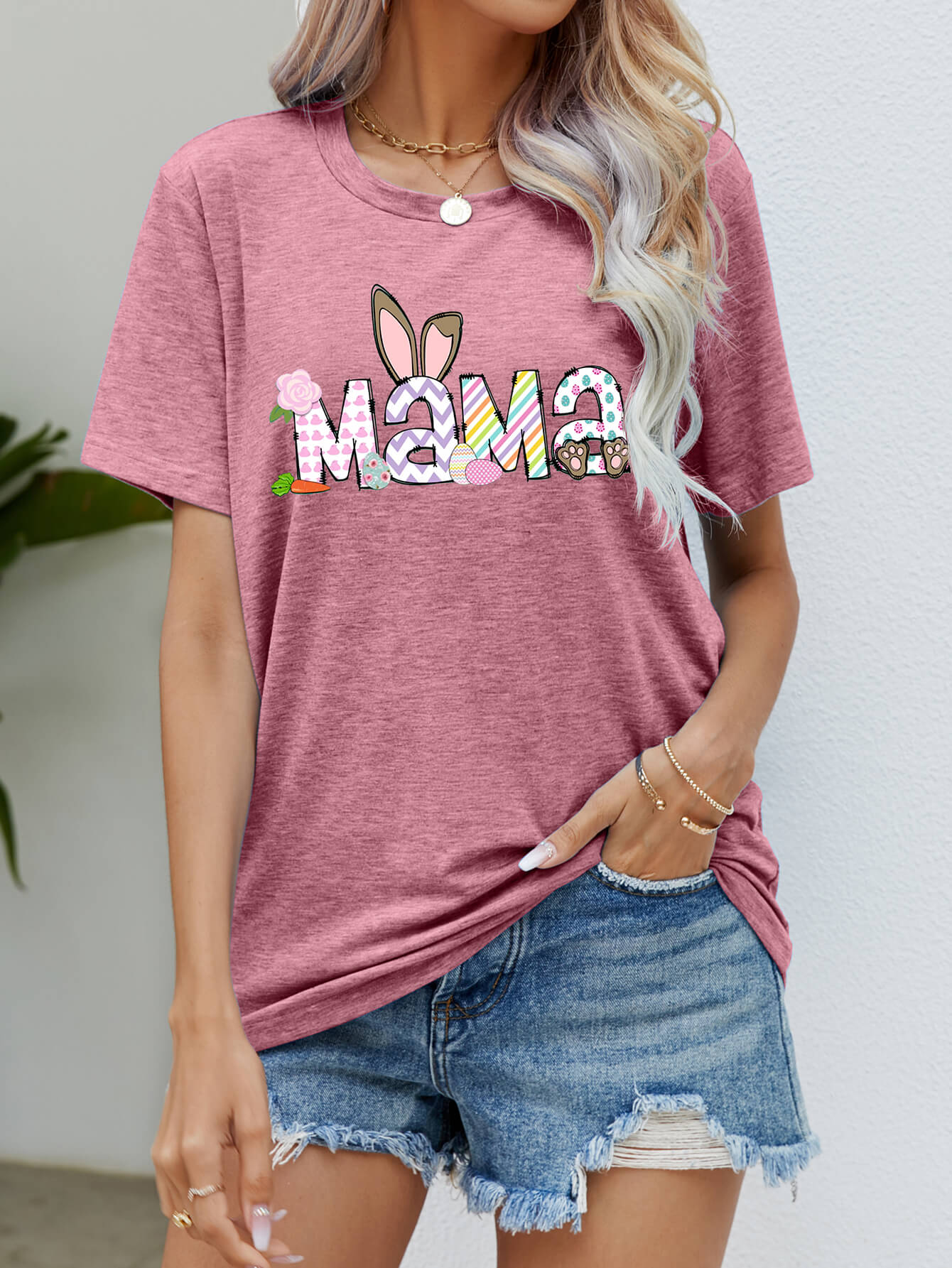 Easter MAMA Graphic Round Neck T-Shirt - Loulou Boutique