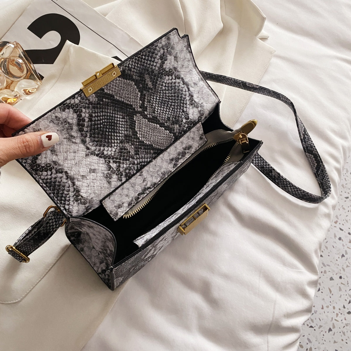 PU Leather Snakeskin Print Crossbody Bag