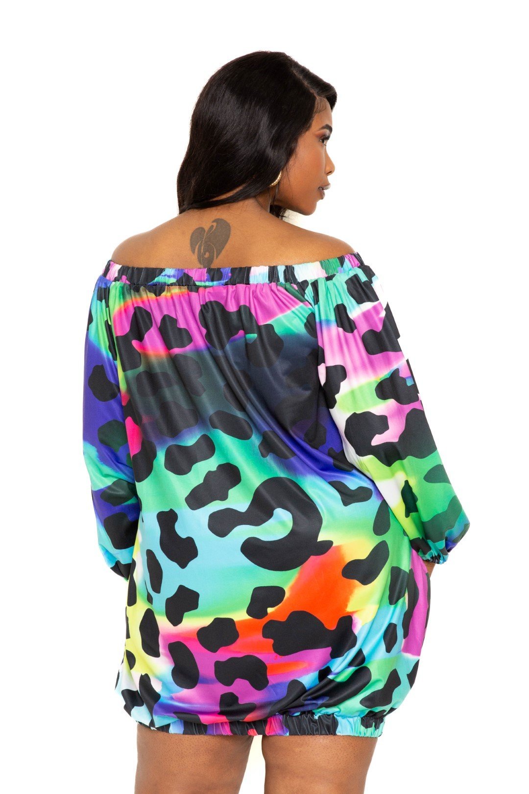 Electric leopard off shoulder bubble mini dress - Loulou Boutique