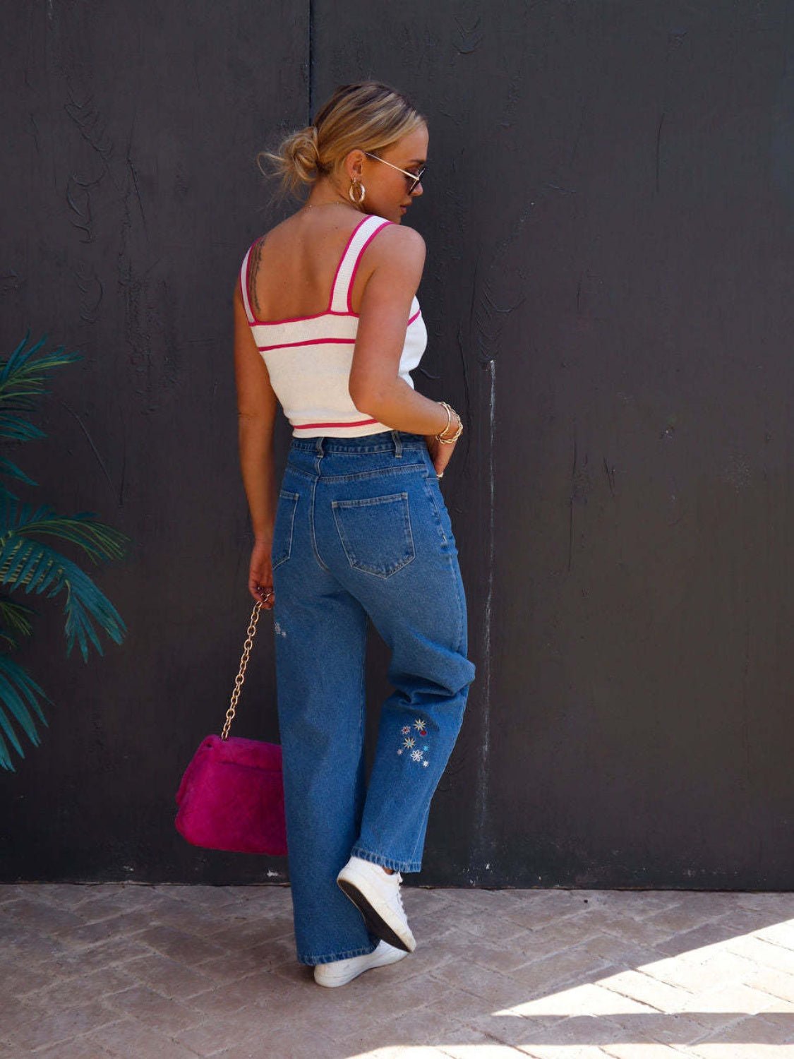 Embroidered Straight Jeans with Pockets - Loulou Boutique