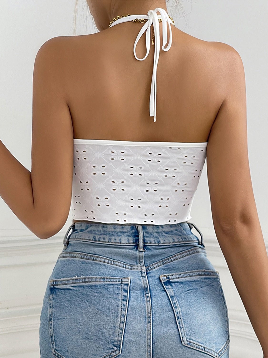 Eyelet Halter Neck Cami - Loulou Boutique