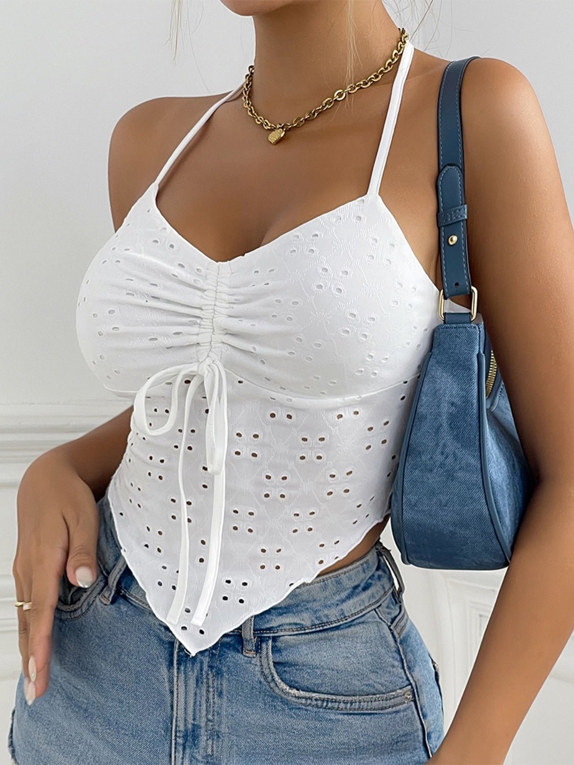 Eyelet Halter Neck Cami - Loulou Boutique