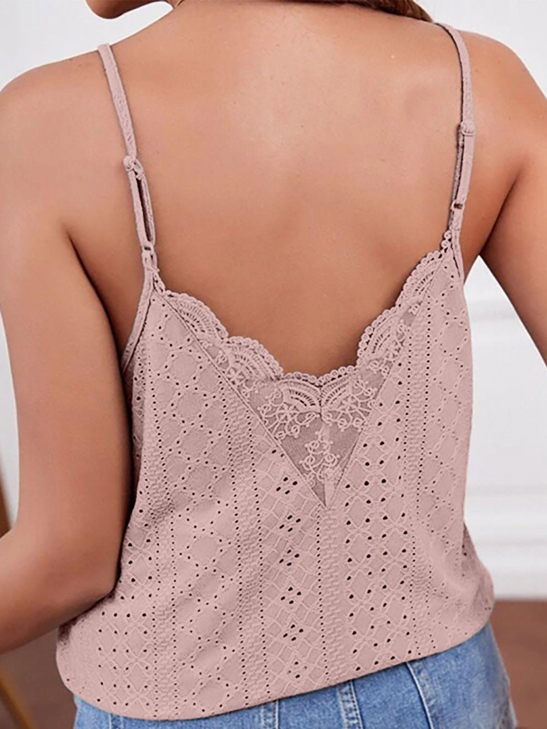 Eyelet Lace Detail V - Neck Cami - Loulou Boutique