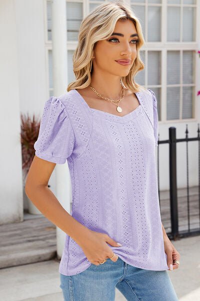 Eyelet Puff Sleeve T-Shirt - Loulou Boutique