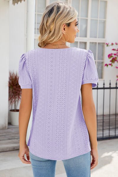 Eyelet Puff Sleeve T-Shirt - Loulou Boutique