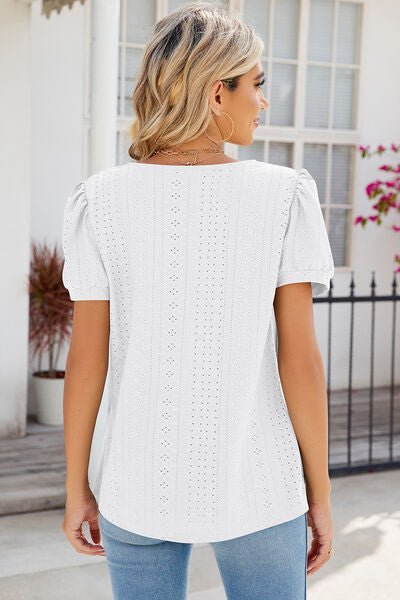 Eyelet Puff Sleeve T-Shirt - Loulou Boutique