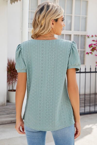 Eyelet Puff Sleeve T-Shirt - Loulou Boutique