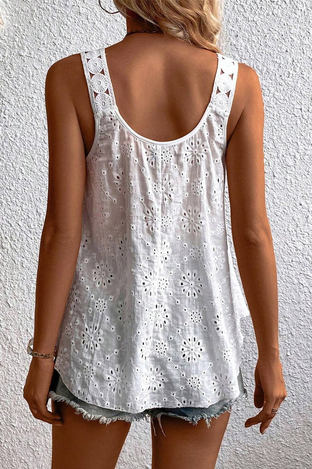 Eyelet Round Neck Wide Strap Tank - Loulou Boutique