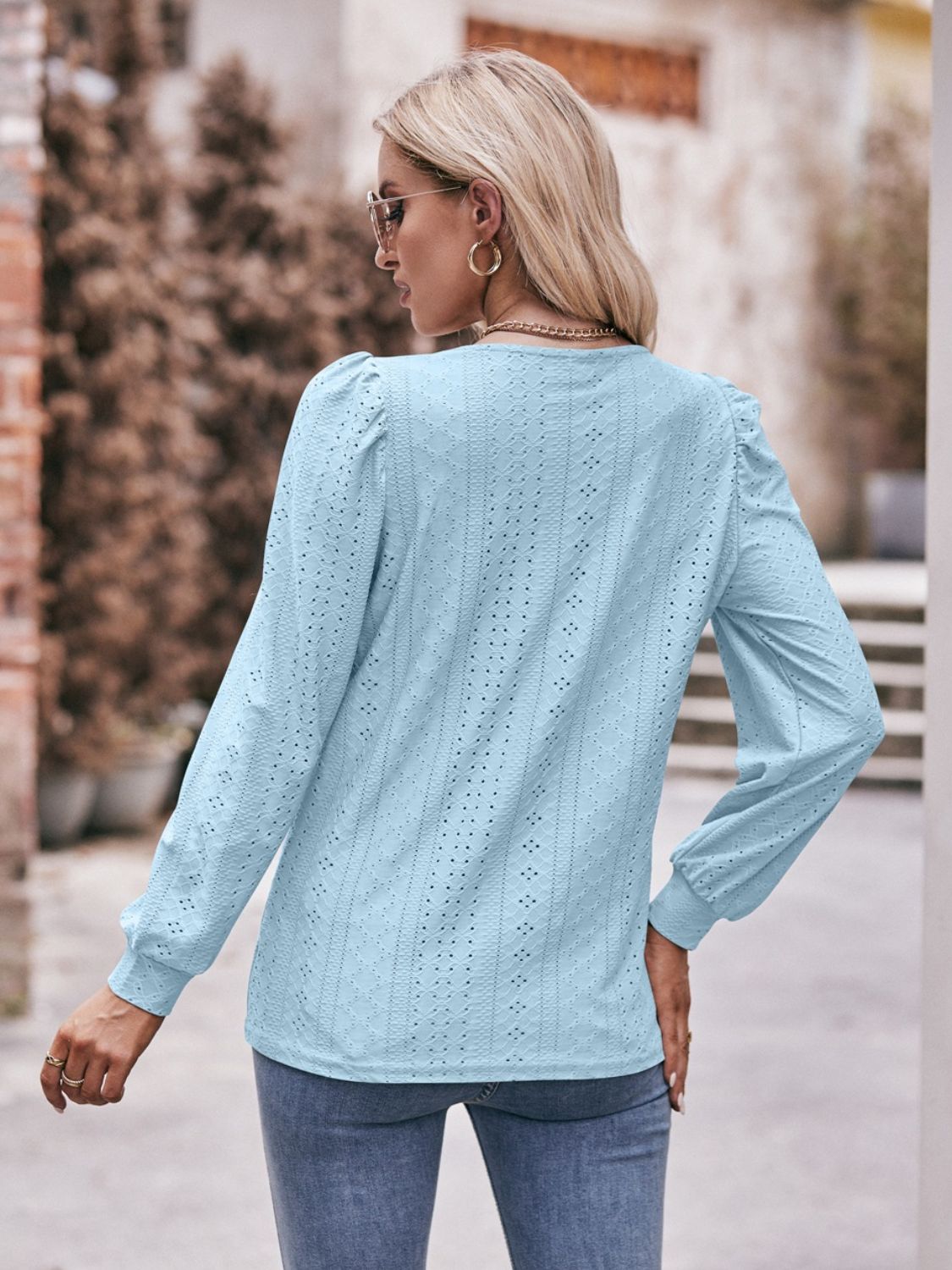 Eyelet Square Neck Puff Sleeve Blouse - Loulou Boutique