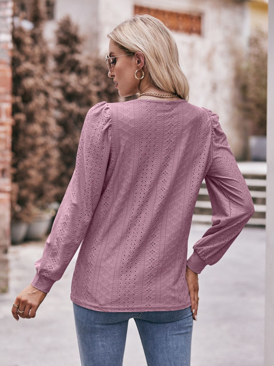 Eyelet Square Neck Puff Sleeve Blouse - Loulou Boutique