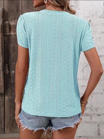 Eyelet V - Neck Petal Sleeve T-Shirt - Loulou Boutique