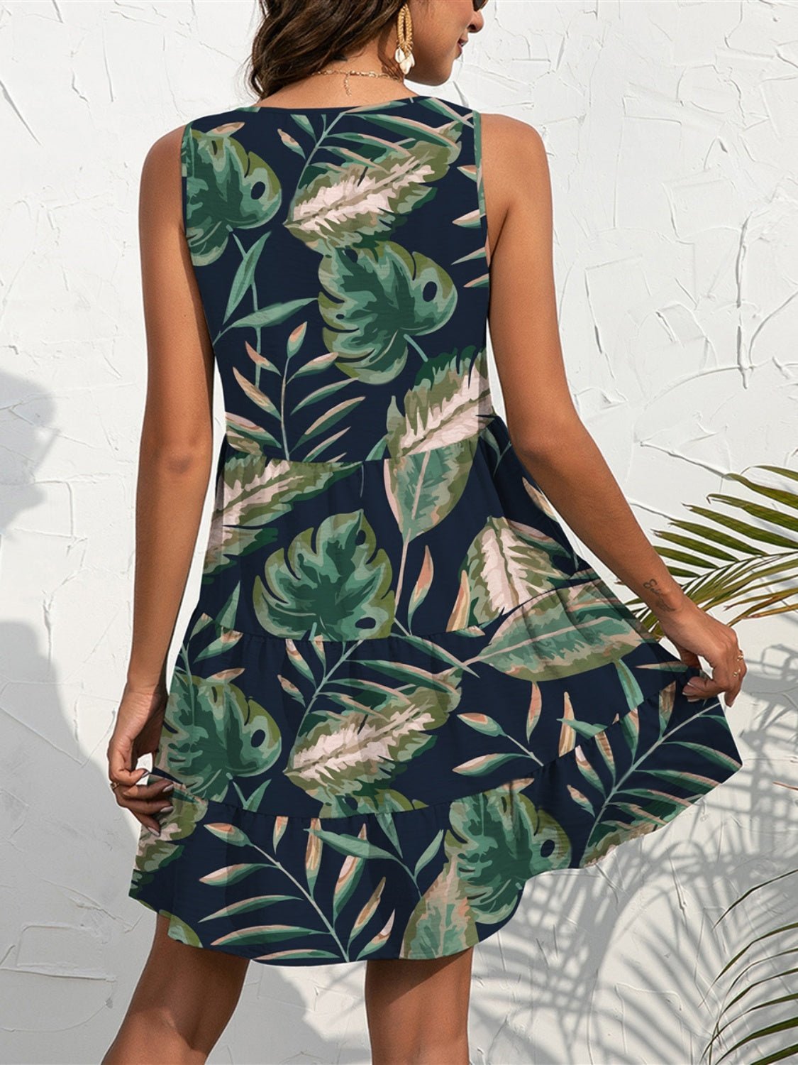 FAM - FAM Printed V - Neck Sleeveless Mini Dress - Loulou Boutique