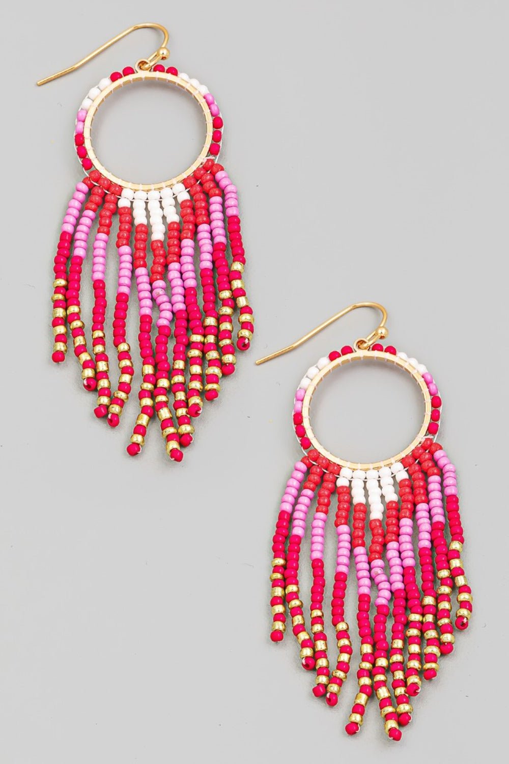 Fame Circle Cutout Seed Beaded Fringe Earrings - Loulou Boutique