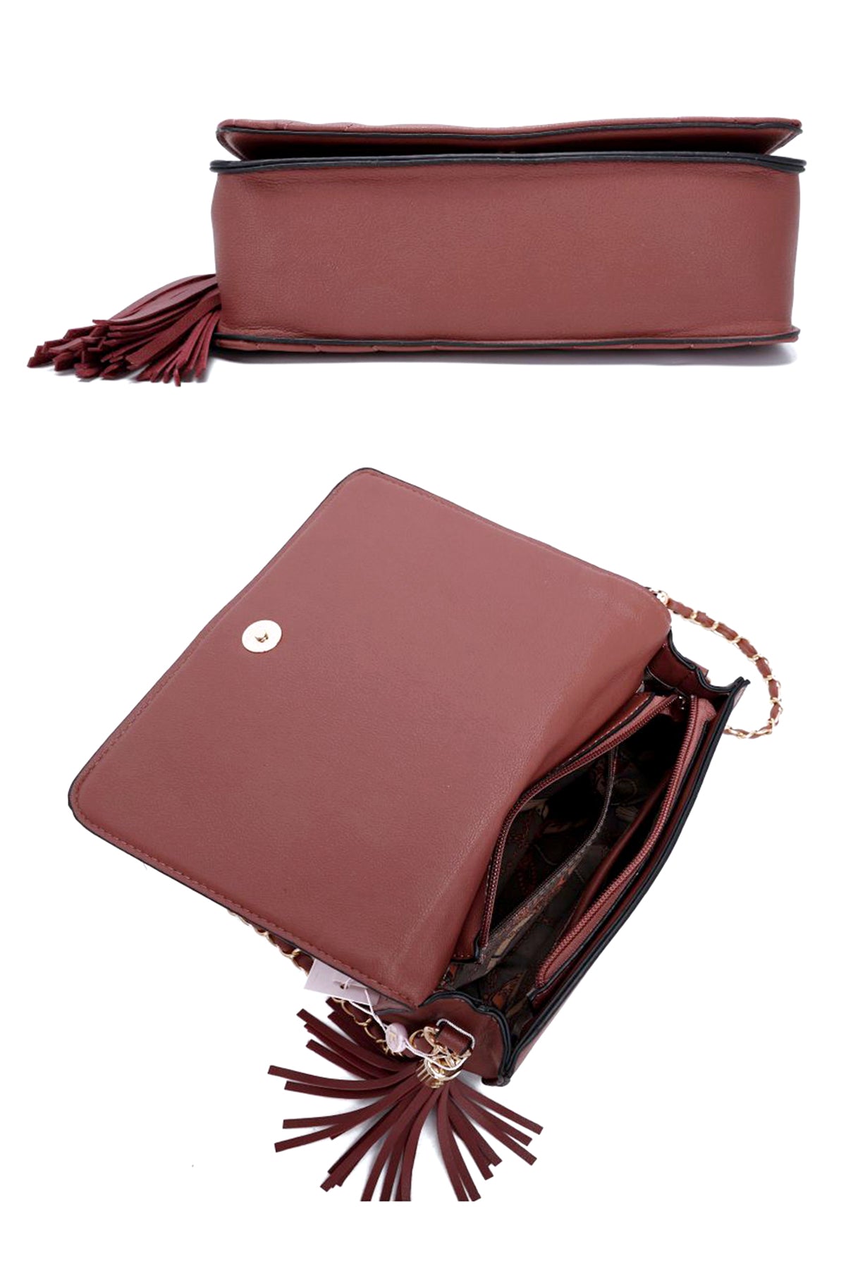 Fashion Double Metal Pattern Stitching Tassel Crossbody Bag - Loulou Boutique