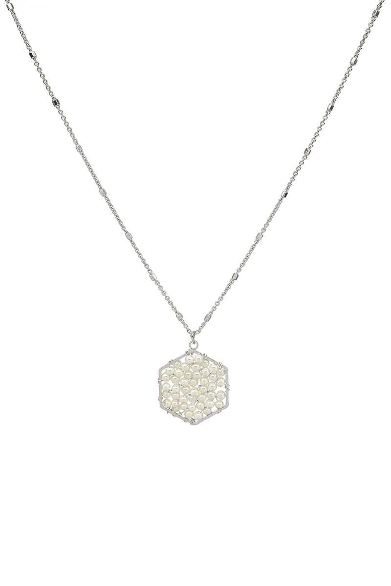 Fashion Pearl Wraps Hexagon Pendant Necklace - Loulou Boutique