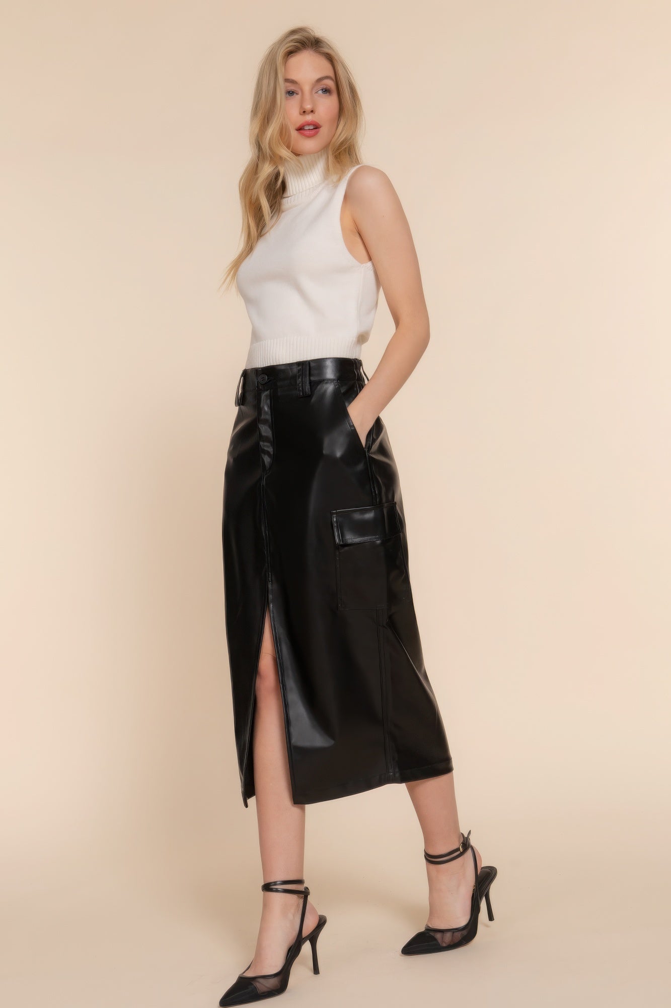 Faux Leather Midi Cargo Skirt - Loulou Boutique