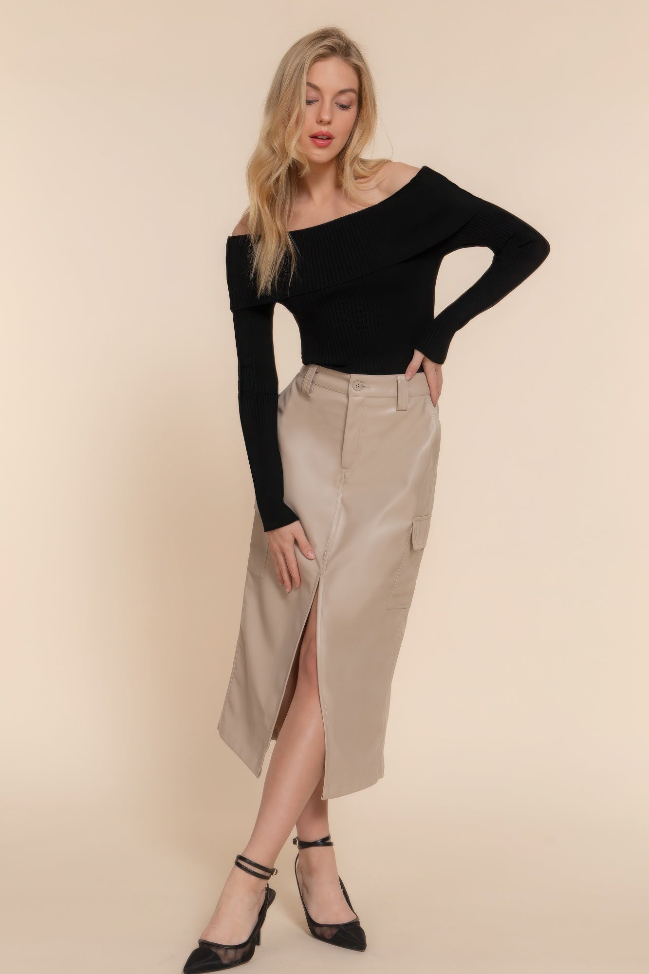 Faux Leather Midi Cargo Skirt - Loulou Boutique