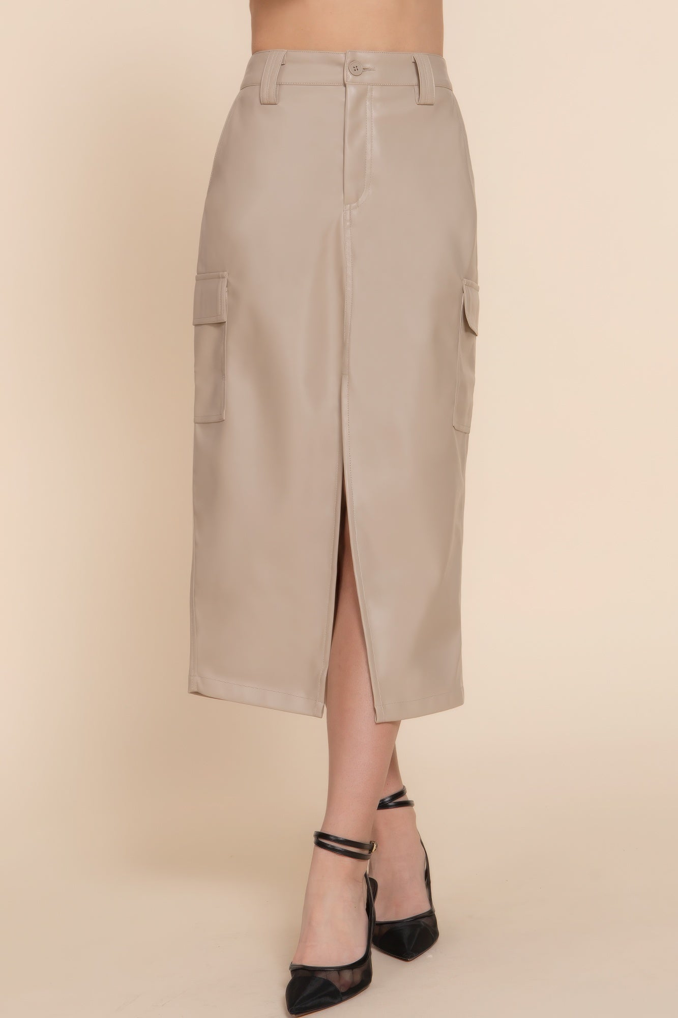 Faux Leather Midi Cargo Skirt - Loulou Boutique