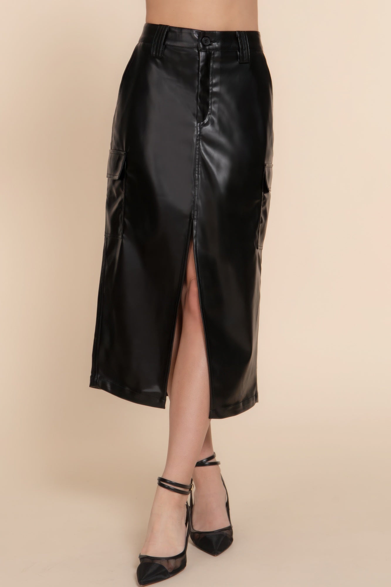 Faux Leather Midi Cargo Skirt - Loulou Boutique