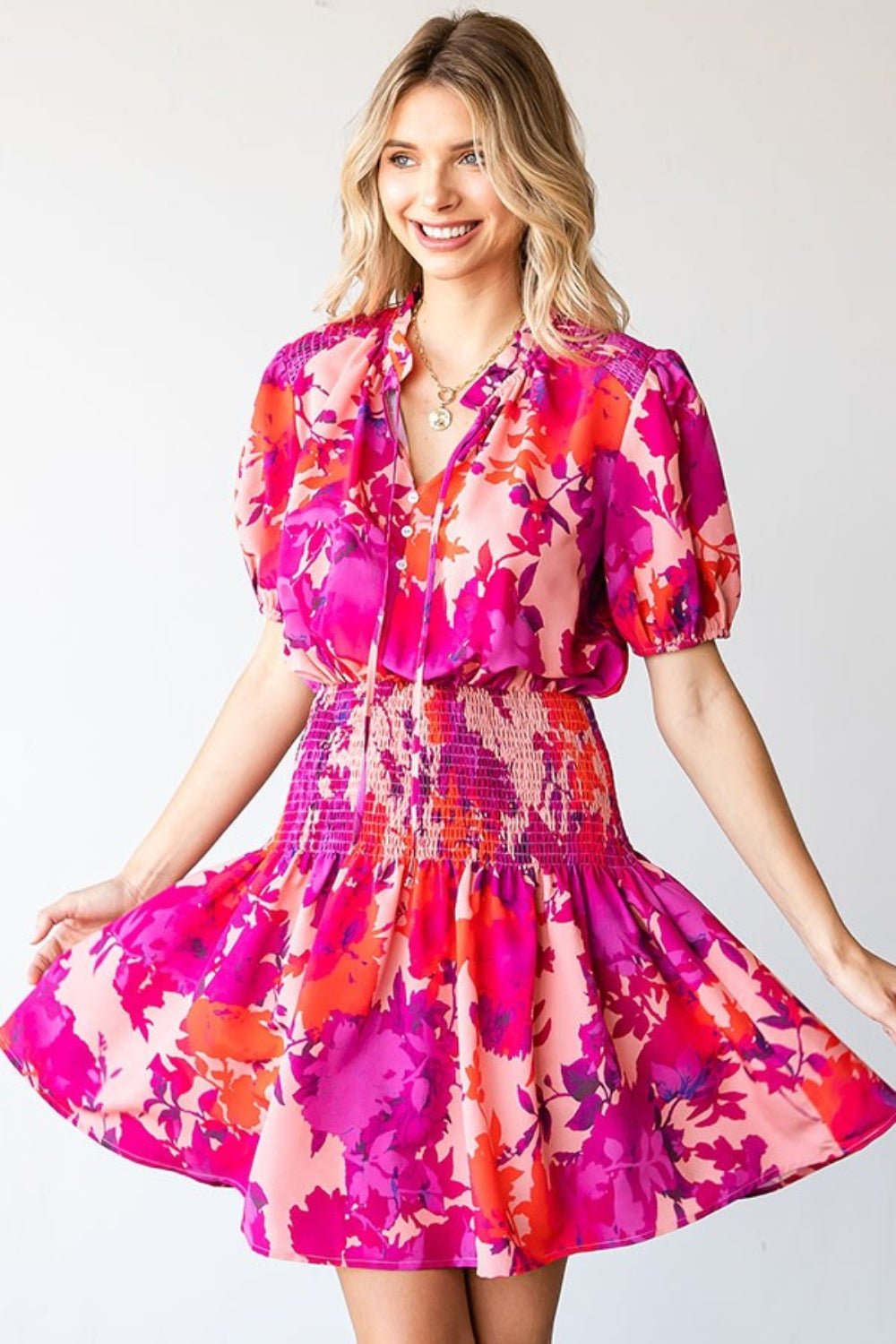 First Love Floral Short Sleeve Smocked Mini Dress - Loulou Boutique