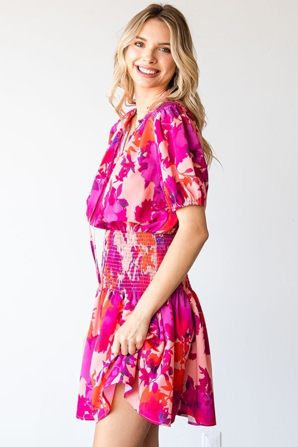 First Love Floral Short Sleeve Smocked Mini Dress - Loulou Boutique