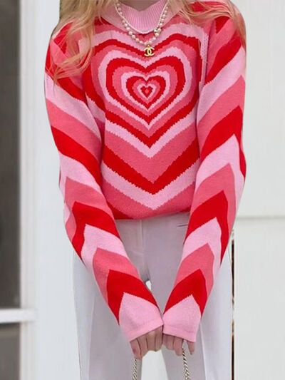 Heart Mock Neck Long Sleeve Sweater