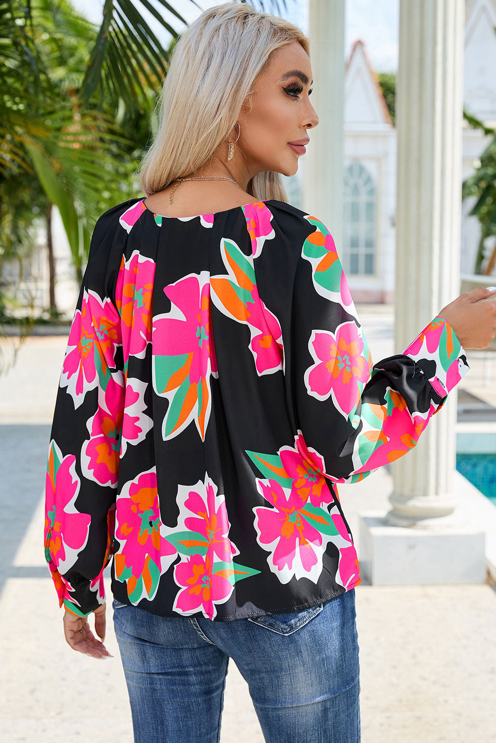 Floral V-Neck Long Sleeve Blouse