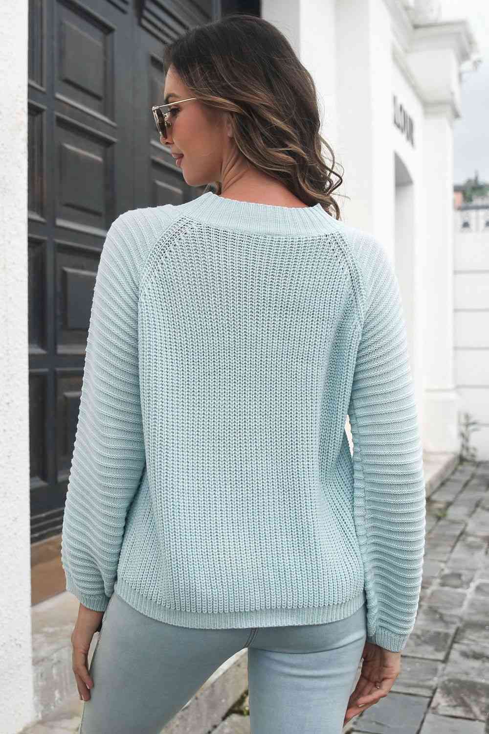 Round Neck Rib-Knit Sweater