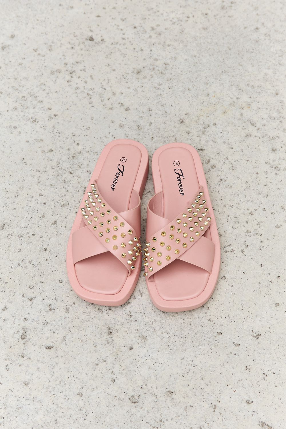 Forever Link Studded Cross Strap Sandals in Blush