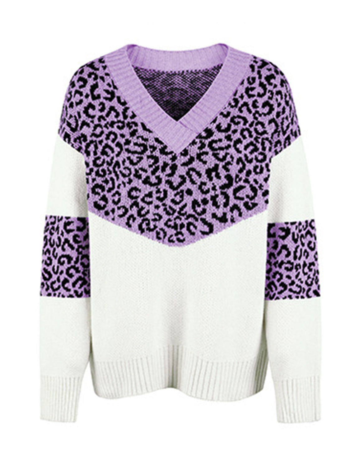 Leopard V-Neck Dropped Shoulder Sweater